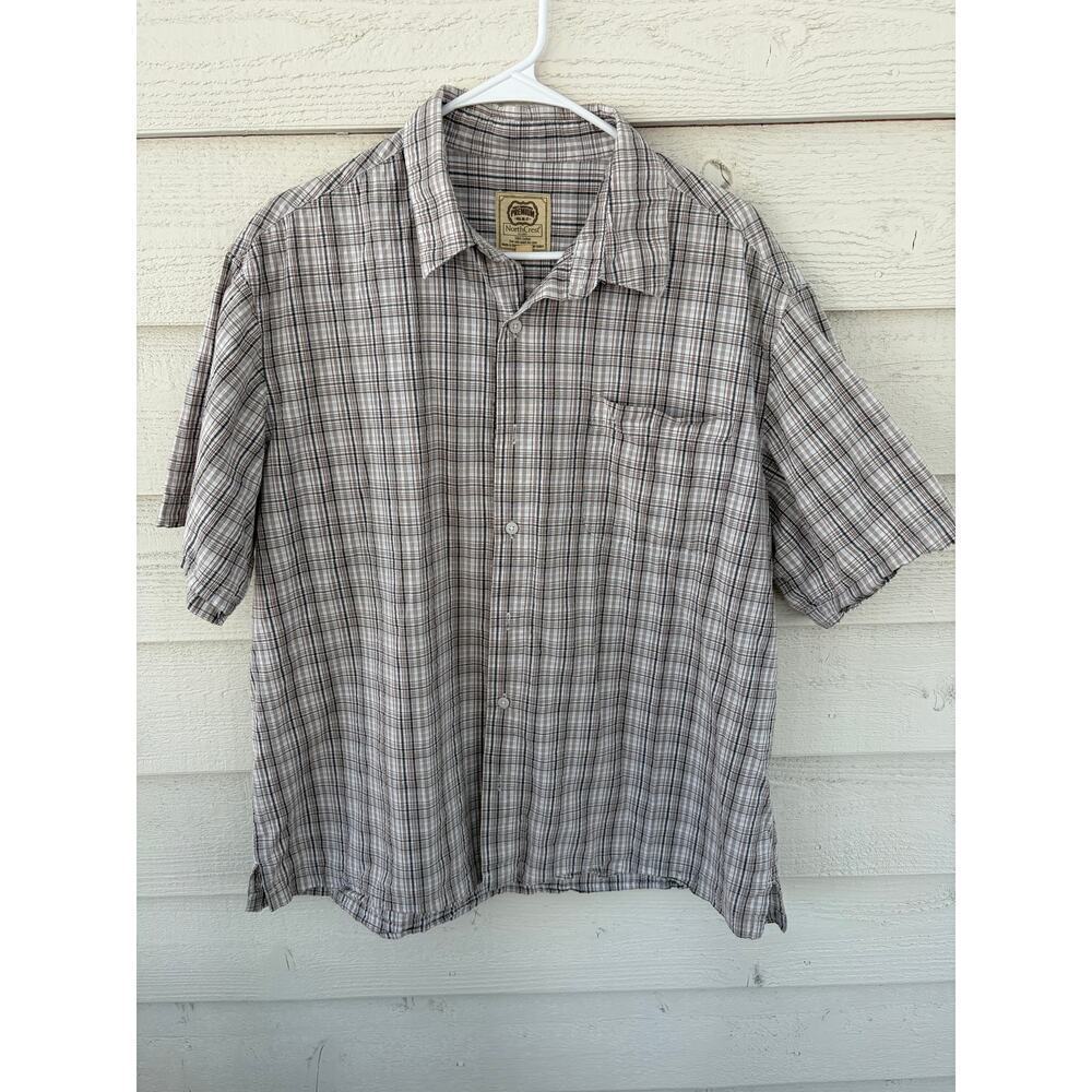 *NORTHCREST* Neutral Plaid asual Button Down Men's Size Large 100% Cotton - Picture 2 of 5